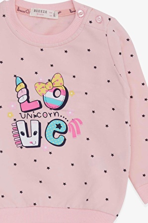 Breeze Kız Bebek Sweatshirt Unicorn Baskılı 4 Ay-1.5 Yaş, Pembe