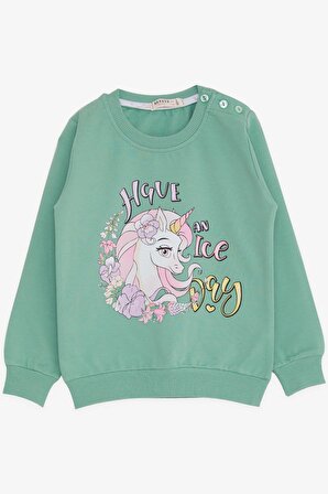 Breeze Kız Çocuk Sweatshirt Unicorn Baskılı 2-6 Yaş, Mint Yeşili