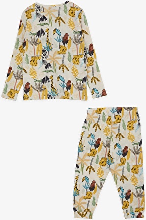 Macawı Erkek Çocuk Pijama Takımı Safari Temalı 3-7 Yaş, Ekru