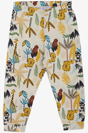 Macawı Erkek Çocuk Pijama Takımı Safari Temalı 3-7 Yaş, Ekru