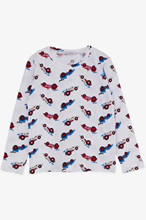 Macawı Erkek Çocuk Pijama Takımı Yarış Arabası Temalı 3-7 Yaş, Beyaz