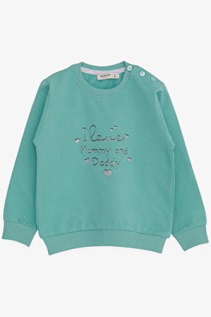 Breeze Kız Bebek Sweatshirt Simli Yazı Baskılı 9 Ay-3 Yaş, Mint Yeşili