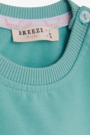 Breeze Kız Bebek Sweatshirt Simli Yazı Baskılı 9 Ay-3 Yaş, Mint Yeşili