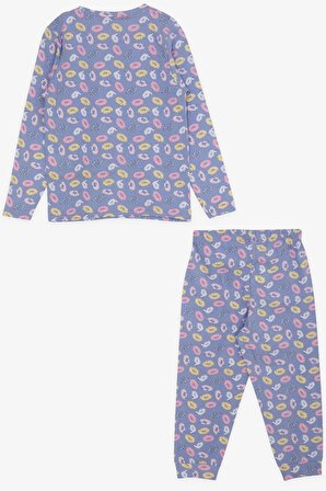Macawı Kız Çocuk Pijama Takımı Renkli Deniz Simidi Desenli 3-7 Yaş, Lila