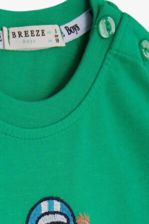 Breeze Erkek Bebek Uzun Kollu Tişört Ayıcık Baskılı Yazı Nakışlı 9 Ay-3 Yaş, Yeşil