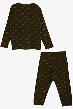Macawı Erkek Çocuk Pijama Takımı Dinozor Desenli 3-7 Yaş, Koyu Yeşil
