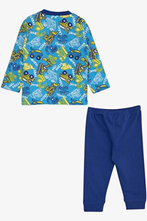 Breeze Erkek Bebek Pijama Takımı İş Makinası Temalı 4 Ay-1 Yaş, Mavi