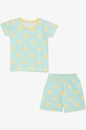 BREEZE GİRLS & BOYS Erkek Bebek Şortlu Pijama Takımı Tenis Topu Desenli 9 Ay-3 Yaş, Su Yeşili