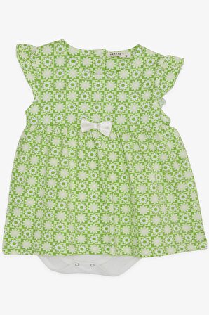 Breeze Kız Bebek Elbise Zıbınlı Çiçek Desenli Fiyonklu 9 Ay-3 Yaş, Fıstık Yeşili