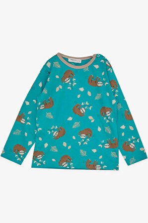 Breeze Kız Çocuk Pijama Takımı Tembel Hayvancık Desenli 1-4 Yaş, Yeşil