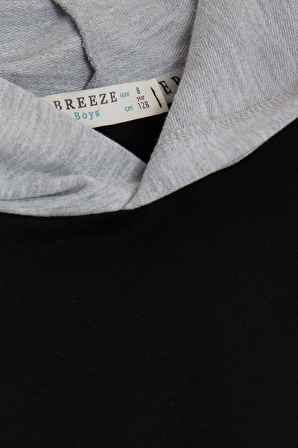 BREEZE GİRLS & BOYS Erkek Çocuk Sweatshirt Kapüşonlu Yazı Baskılı 8-14 Yaş, Siyah