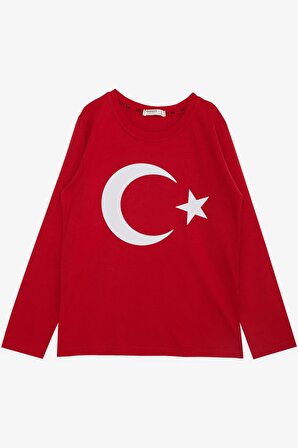 Breeze Erkek Çocuk Uzun Kollu Tişört Türk Bayraklı 5-10 Yaş, Kırmızı