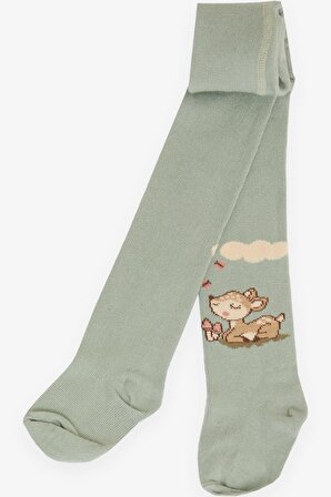 Breeze Kız Bebek Külotlu Çorap Bahar Temalı Sevimli Ceylancık Baskılı 6-18 Ay, Mint Yeşili