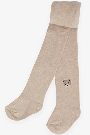 Breeze Erkek Bebek Külotlu Çorap Sevimli Ayıcık Nakışlı 0-18 Ay, Bej