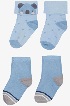 Breeze Erkek Bebek Soket Çorap 2 Li Sevimli Koala Baskılı 0-24 Ay, Mavi