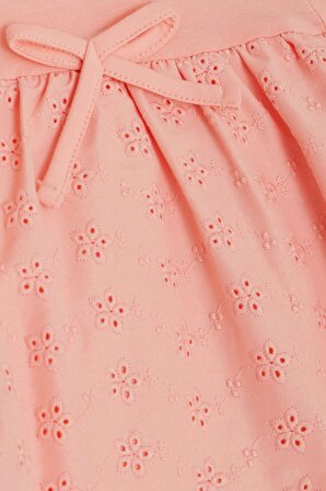 Breeze Kız Bebek Elbise Omuzu Fırfırlı Fiyonklu Çiçek Nakışlı 9 Ay-3 Yaş, Somon