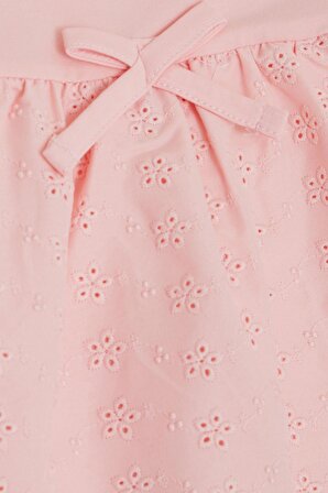 BREEZE Kız Bebek Elbise Omuzu Fırfırlı Fiyonklu Çiçek Nakışlı 9 Ay-3 Yaş, Pembe