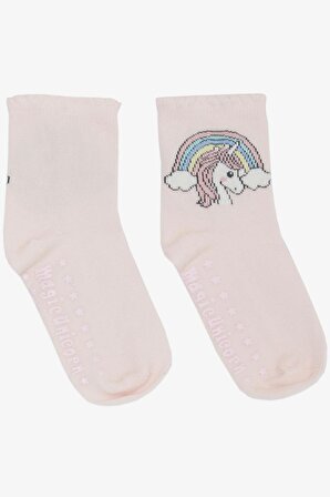 KATAMİNO Kız Çocuk Soket Çorap Unicorn Baskılı Abs Li 3-6 Yaş, Pembe