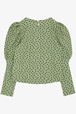 Escabel Kız Çocuk Bluz Puantiye Desenli Balon Kol 5-14 Yaş, Yeşil