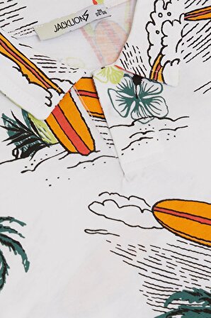 Jack Lions Erkek Çocuk Tişört Yaz Temalı Palmiye Ağacı Desenli 1.5-5 Yaş, Beyaz