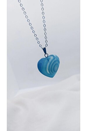 Mavi Akik Taş Özel Tasarım Kalp Figürlü Kolye