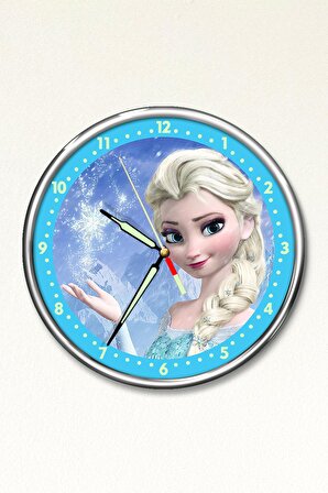 Dekor Loft Premium Gece Parlayan Elsa Frozen  Çocuk Odası Duvar Saati PFS-1837