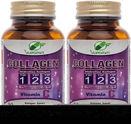 Yurdavit Hidrolize Kolajen Tip 1-2-3 2x50 Tablet Hyaluronik Asit C Vitamini Hydrolyzed Collagen 