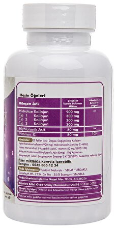 Yurdavit Hydrolyzed Collagen Type 1-2-3 2x100 Tablet Hyaluronic Acid Vitamin C Hidrolize Kolajen