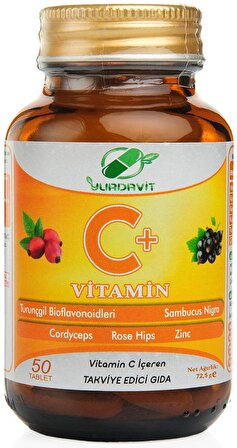 Yurdavit Vitamin C 3x50 Tablet Cordiceps Black Elderberry Citrus Bioflavonoids Zinc Sambucus Nigra