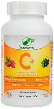 Yurdavit Vitamin C 4x200 Tablet Cordiceps Black Elderberry Citrus Bioflavonoids Zinc Sambucus Nigra