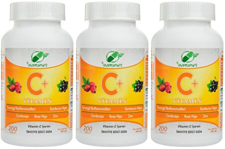Yurdavit C Vitamini 1000 Mg 3x200 Tablet Kuşburnu Çinko Kordiseps Mantarı Kara Mürver