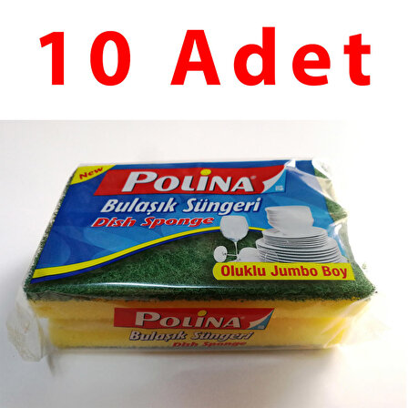 Polina Endüstriyel Oluklu Bulaşık Süngeri - 5 x 9 x 14 Cm. - 10 Adetlik Paket