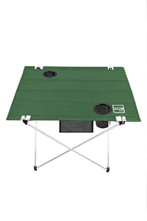 Katlanabilir Kumaş Kamp Ve Piknik Masası, Yeşil, Geniş Model, 2 Bardak Gözü, 73x55x48cm