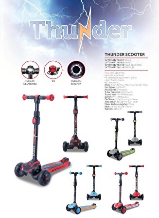 VOİT THUNDER 3 TEKER IŞIKLI SCOOTER KRMZ-SYH