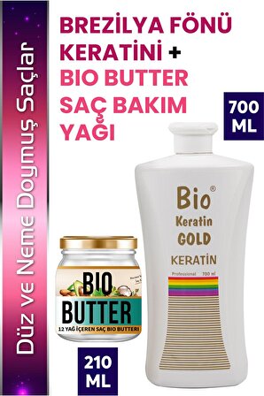 Brezilya Fönü Keratini 700 ml + Bio Butter Saç Bakım Yağı 210 ml