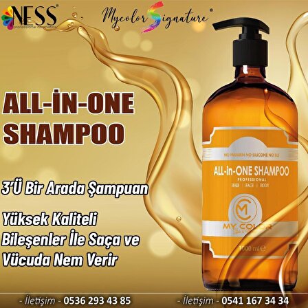 Mycolor style&more  1000 ML 3 Ü birarada saç yüz ve vücut nemlendirici özellikli bakım şampuanı