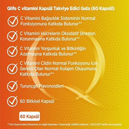 Qlife Vitamin C 500 mg 60 Kapsül 3 Adet