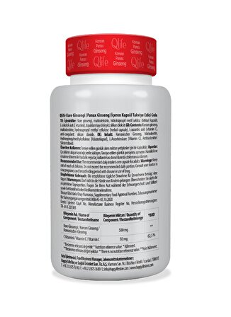 Qlife Korean Panax Ginseng 500 mg 60 Kapsül