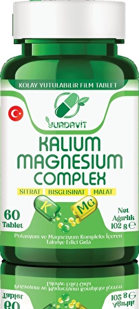 Yurdavit kalıum Magnesıum Complex 60 Tablet potasyum magnezyum Sitrat Malat Bisglisinat Kompleks