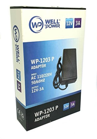 WellPower 12Volt 3Amper Plastik Kasa Adaptör 5.5x2.5mm Jak Fişli