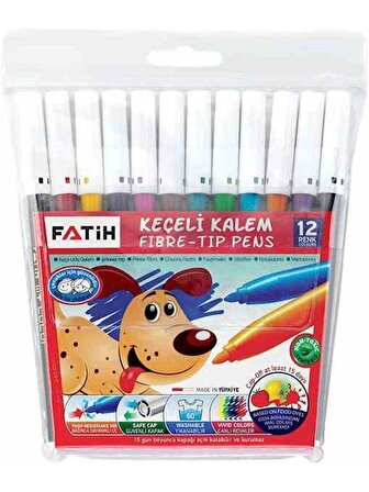 Keçeli Kalem 12 Renk Plastik Kutu Fatih 12 Renk Keçeli Kalem Tam Boy Plastik Kutu