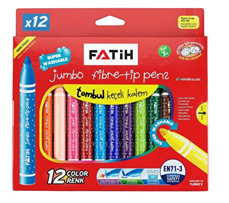 Jumbo Tombul Keçeli Kalem 12 Li Yıkanabilir 1 Adet Fatih Keçeli Kalem 12 Renk Jumbo Yıkanabilir