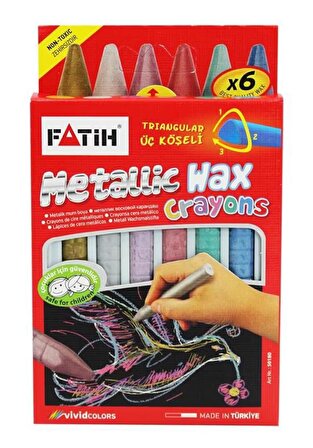 Mum Boya Metalik Wax Crayon 6 Renk Jumbo 1 Adet Fatih Metalik Renk 6'lı Wax Crayons