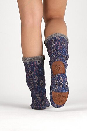 Kadın Renkli Desenli Kışlık Çorap Kaydırmaz Patik Crp-045 African Gri Wellsoft
