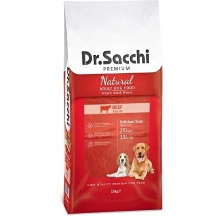 Dr. Sacchi Premium Natural Beef Sığır Etli 15 kg Yetişkin Köpek Maması