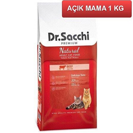 Dr.Sacchi Premium Beef  Biftekli Yetişkin Kedi Maması 1 Kg AÇIK