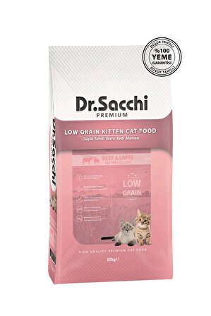 Dr.Sacchi Premium Az Tahıllı Biftek Kuzu Yavru Kedi Maması 10 Kg