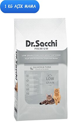Dr.Sacchi Premium Düşük Tahıllı Sterilised Somonlu Kısır Kedi Maması 1 kg AÇIK