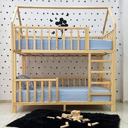 Markaawm Montessori Yatak Çatılı Doğal Ahşap Ranza Karyola