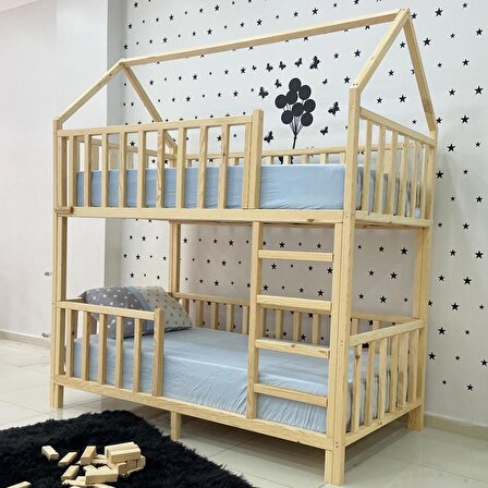Markaawm Montessori Yatak Çatılı Doğal Ahşap Ranza Karyola